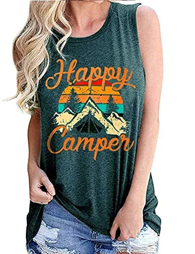 Women Happy Camper Tank Top Camping Tshirt