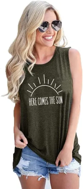 Women Here Comes The Sun Summer Tank Tops Shirt