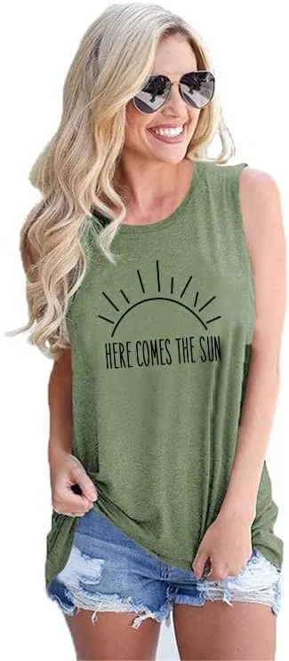 Women Here Comes The Sun Summer Tank Tops Shirt