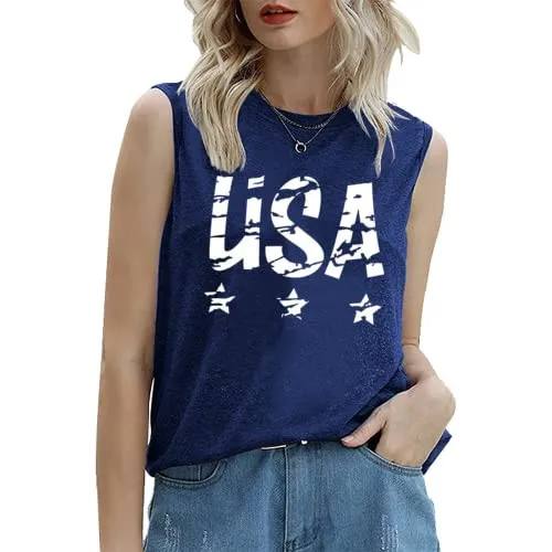 Women Patriotic Tank Tops July 4th American Flag Shirt