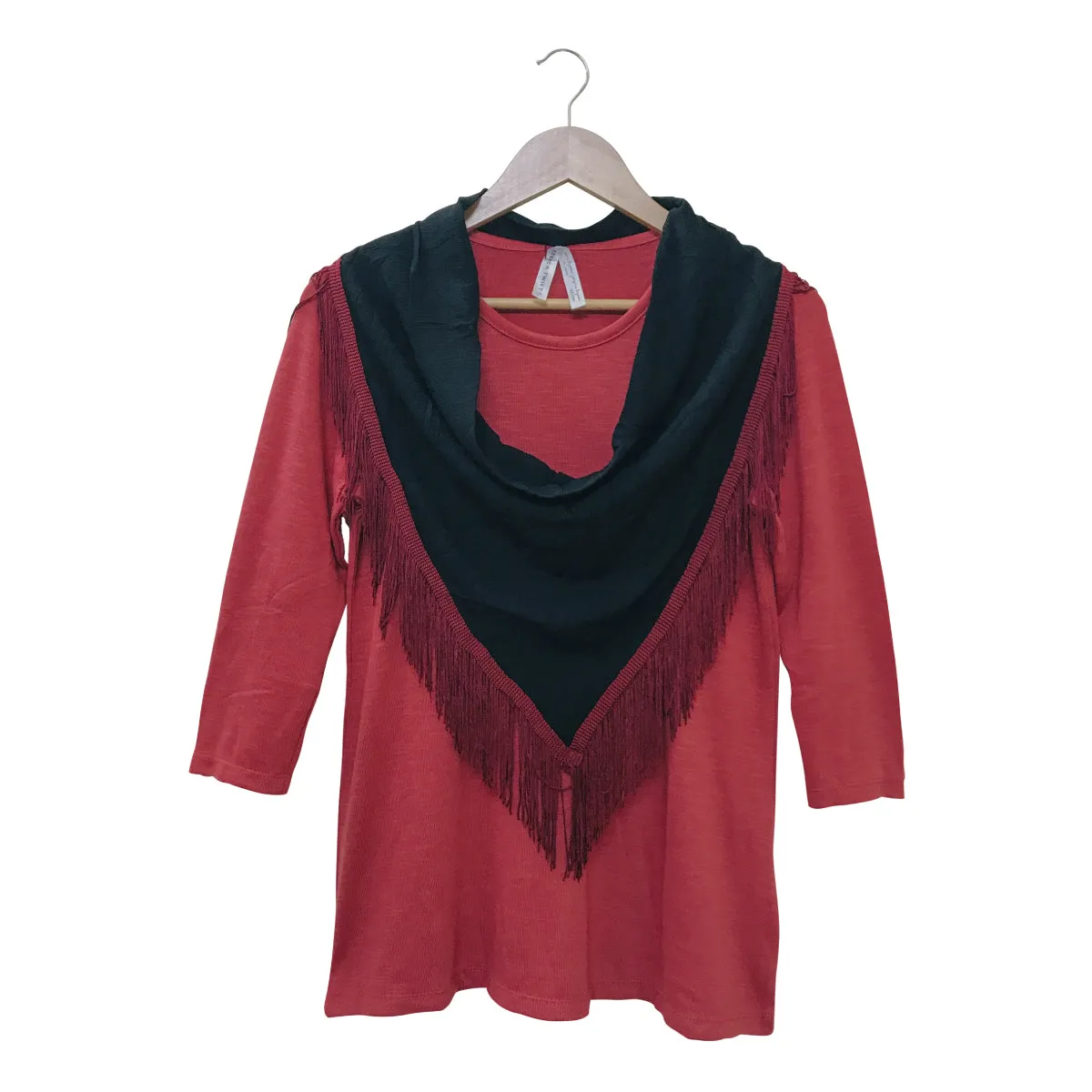 Women's Casual Cotton Long Sleeve Fringe Hem Solid T-Shirt