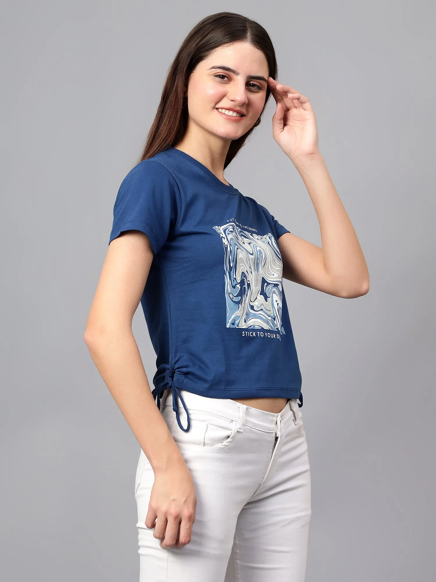 Women's Casual Regular Short Sleeve Blue Round neck Graphic Print T-Shirt