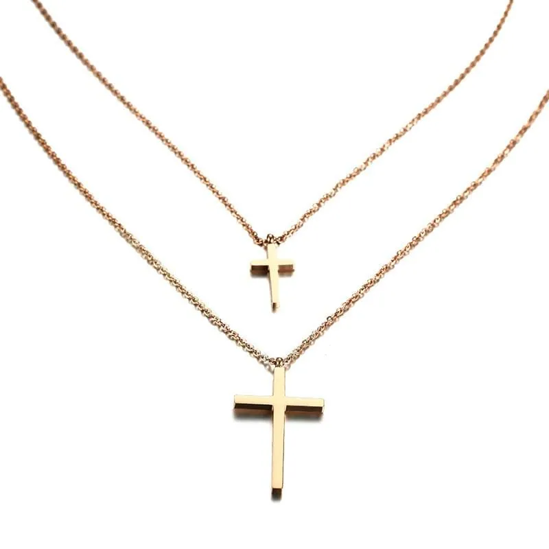 Women's Christian Necklace <br> Double Chain Cross