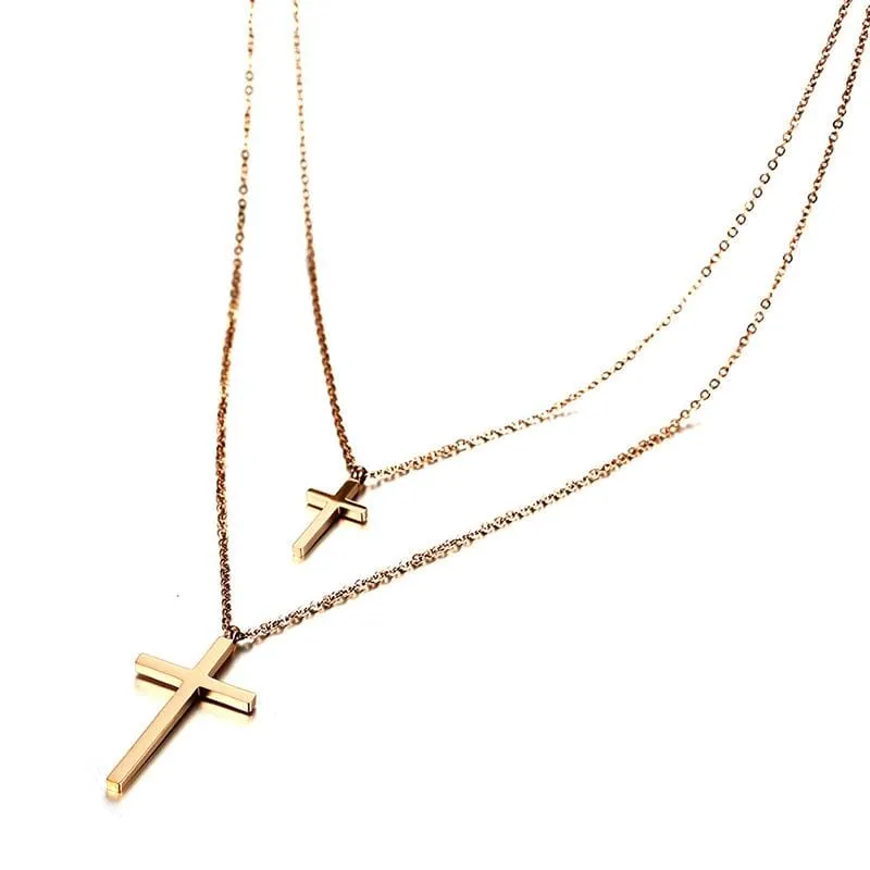 Women's Christian Necklace <br> Double Chain Cross