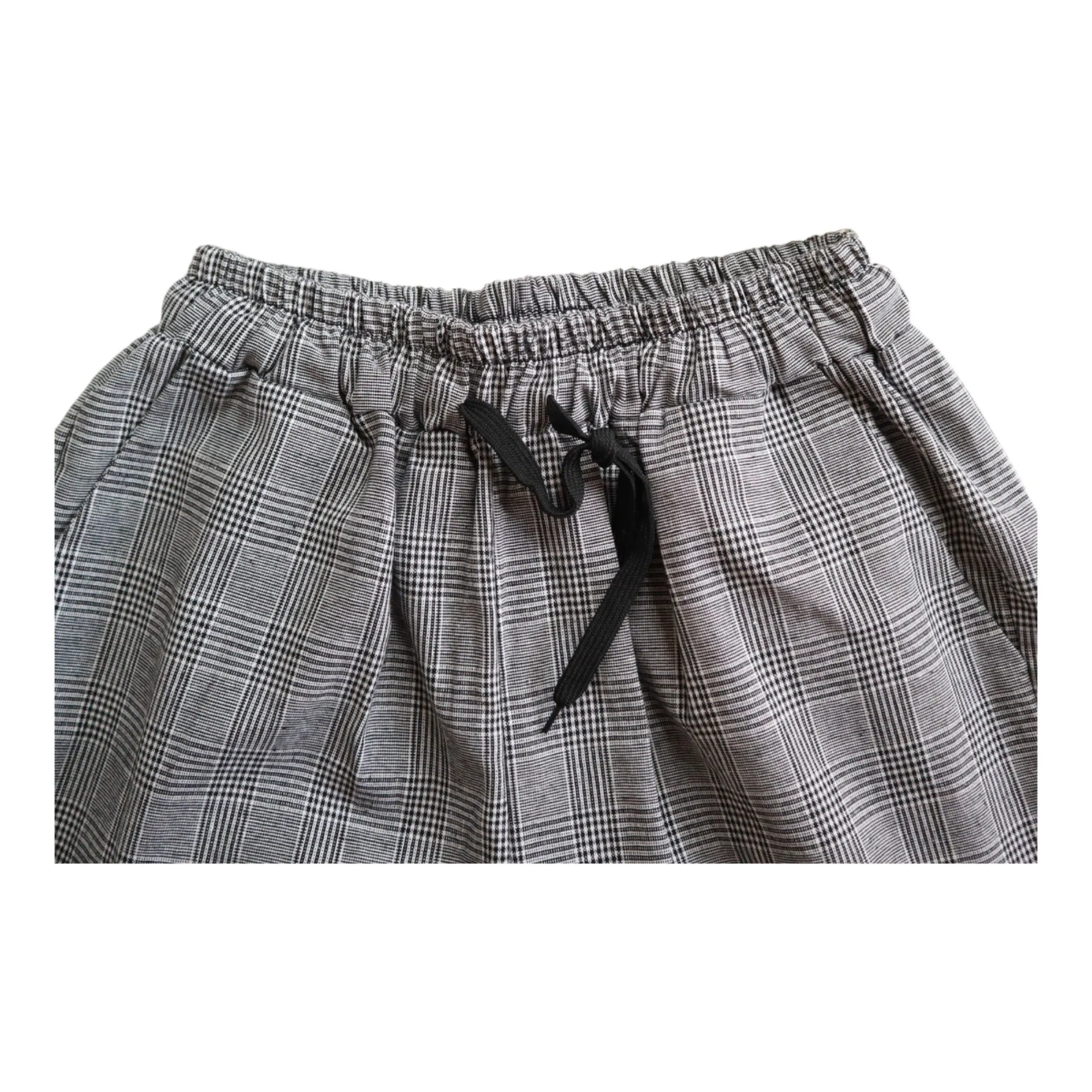 Women's Size Small Gray Plaid Linen Capri Trouser Pants with Drawstrings