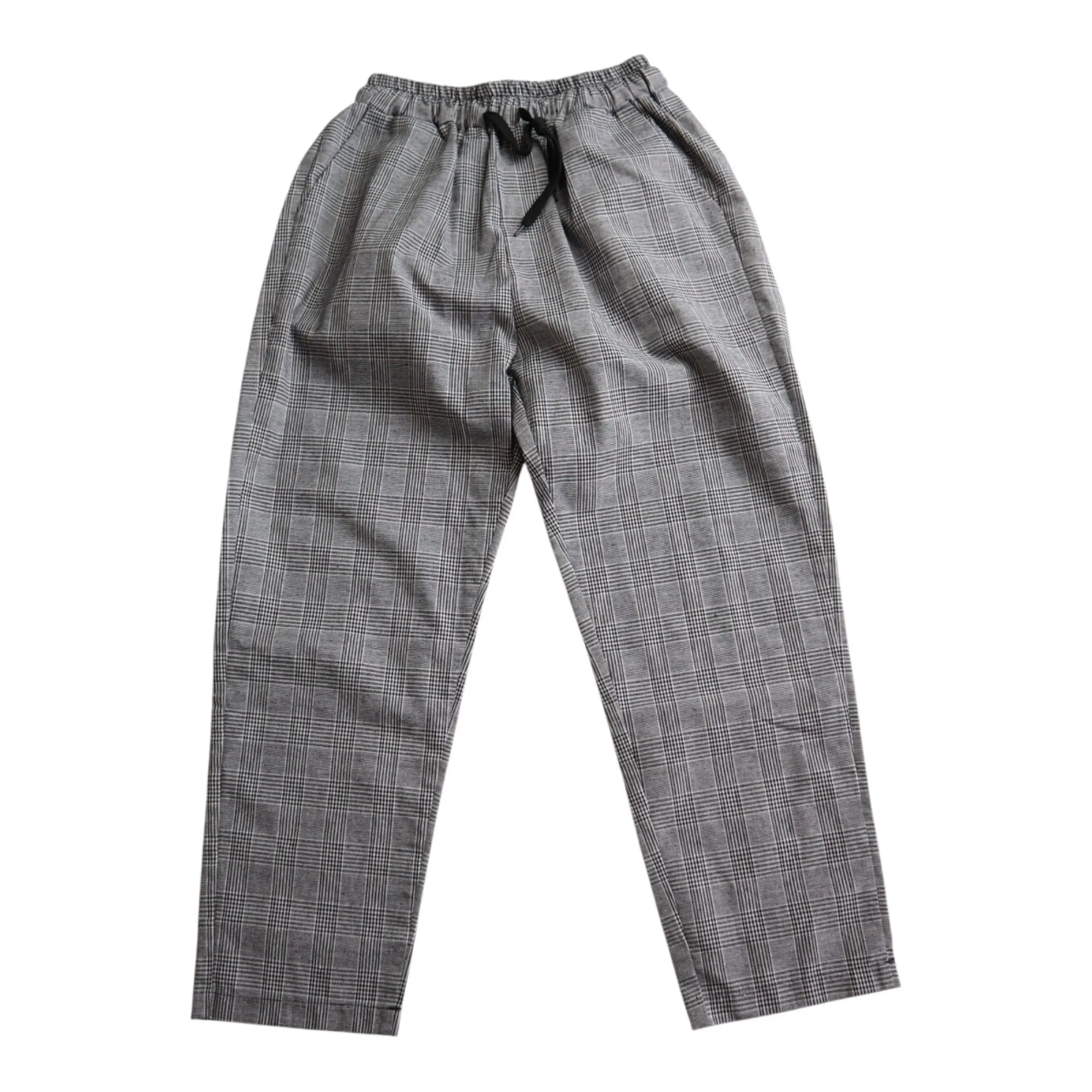 Women's Size Small Gray Plaid Linen Capri Trouser Pants with Drawstrings